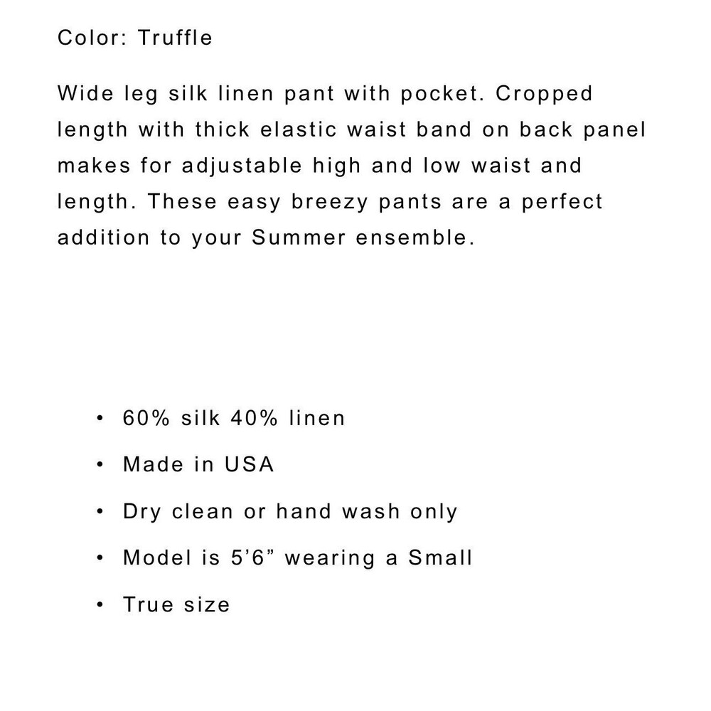 EKD The Libre Culotte Pant In Truffle Size XS EUC Silk & Linen - Picture 9 of 9